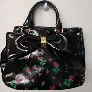 Betsey Johnson Black Bow & Rose Satchel